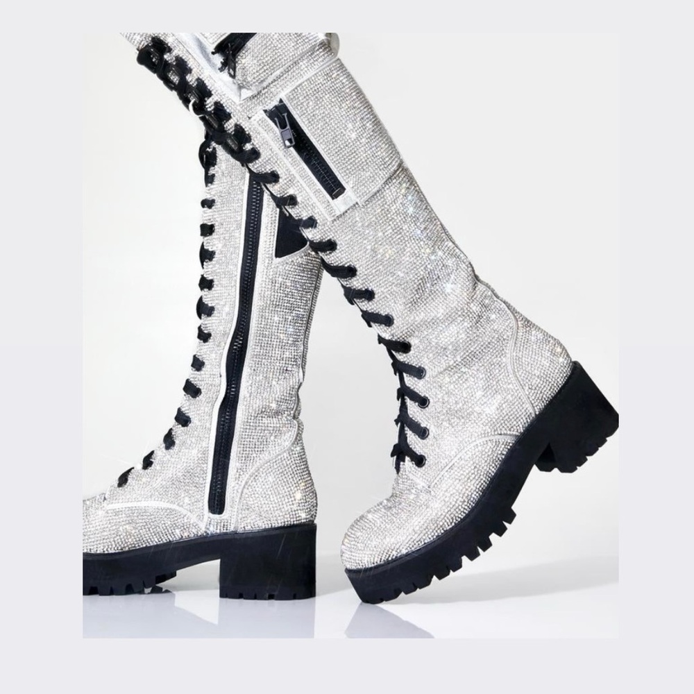 Rhinestone Combat Boots